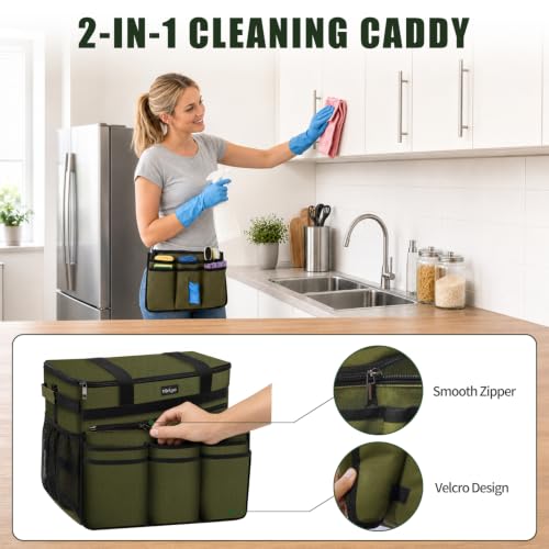 Large Rolling Cleaning Caddy Bag with Telescoping Cart, Green - color: Green