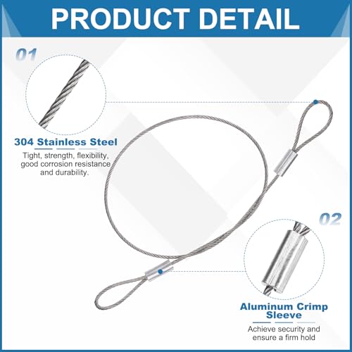 PATIKIL 1.2mmD x 12" L Outdoor Travel Security Cable, 5PCS 304 Stainless Steel Safety Wire Rope Luggage Anti-Theft Cable with Loop Ends for Bike Motorcycle Home Decoration, Silver - size: 0.05 in D x 12 in L