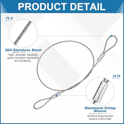 PATIKIL 1.2mmD x 12" L Outdoor Travel Security Cable, 5PCS 304 Stainless Steel Safety Wire Rope Luggage Anti-Theft Cable with Loop Ends for Bike Motorcycle Home Decoration, Silver - size: 0.05 in D x 12 in L