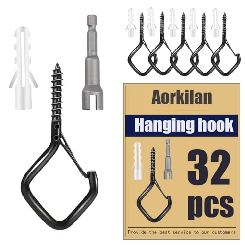 32 Pcs 2.36IN Ceiling Hooks with Safety Buckle for Plants - color: Black, size: 32Pcs