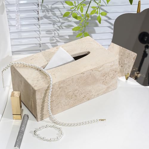 DUANYAN Italian Travertine Tissue Box Cover, Rectangular, Natural Stone - color: Beige