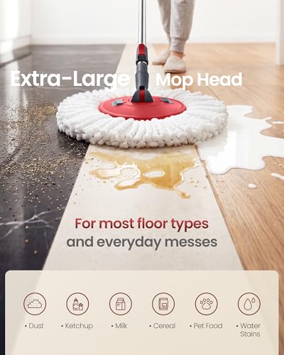 SONGMICS Spin Mop and Bucket Set with Pedal Wringer, 1 Microfiber Pad - color: Gray + Red, size: 1 Pad