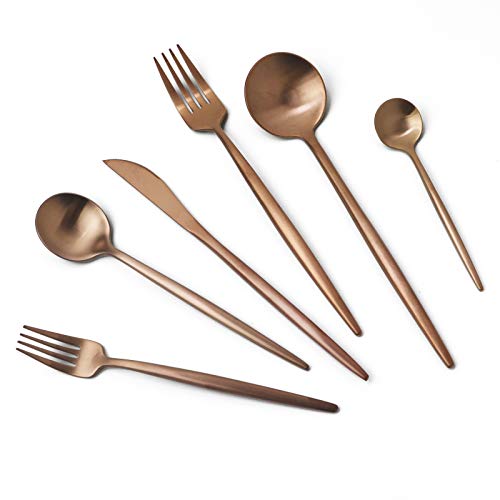 JASHII 18/10 Rose Gold Flatware Silverware Set 304 Stainless Steel Copper Flatware Cutlery Set| 24-Piece Adaline Royal Modern Satin Finish| BEST Birthday Wedding Gift (Rose Gold Matte 4 Sets) - color: Copper, size: Service for 4