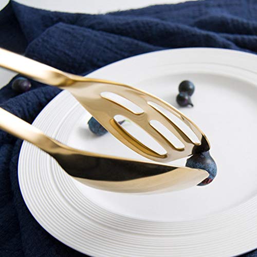 Food Tongs, Heavy Duty Stainless Steel Kitchen Tongs Salad Tongs 10 inch Heat Resistant Small Serving Tongs for Cooking, Grill, Pastry, Sandwich, Ice, Food Bread Dessert (Gold)