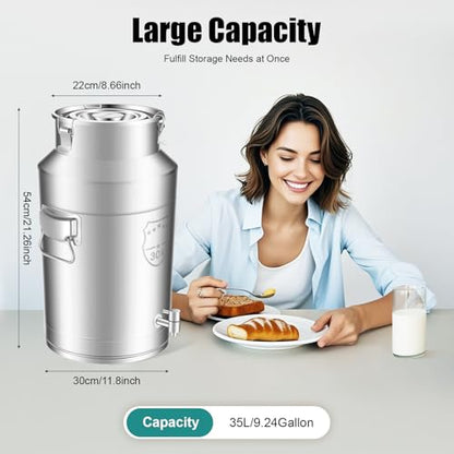 304 Stainless Steel Milk Bucket with Faucet,Milk Buckets with Lid Can Large Liquid Container Storage,Sealing Lid and Carry Handle, Airtight Design(35L/9.24 Gal,w/Faucet) - size: 35L/9.24 Gal,w/Faucet
