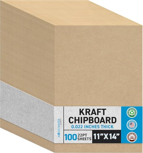 MagicWater Chipboard Sheet - 11x14 inch - 22 pt - 0.22" Thick - 100 Pack - color: Kraft 100 Pack