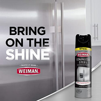 Weiman Stainless Steel Cleaner & Polish Streak-Free Shine - For Refrigerators, Oven, Dishwasher, Stove - 4 Pack Aerosol Spray with Microfiber Cloth Included - size: 34 Ounce (Pack of 2)