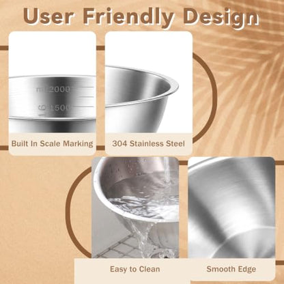 MySHUCE12Pcs Stainless Steel Mixing Bowls with Graduations for Kitchen Home