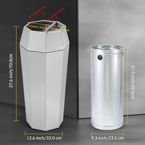 Dyna-Living Commercial Trash Can Large Stainless Steel Garbage Can with Lid