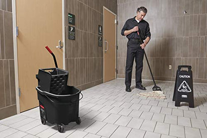 Rubbermaid Commercial Products WaveBrake 35 QT Side-Press Mop Bucket and Wringer Combo on Wheels with Dirty Water Bucket, Black, for Heavy-Duty Floor Cleaning - color: Black