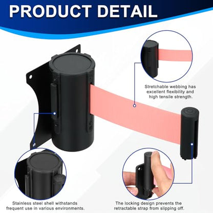 PATIKIL Fixed Wall Mount Retractable Belt Barrier 10 Feet, Pink 1 Pcs - color: Pink, size: 10 Feet