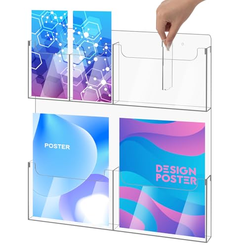 Sherr 1 Pcs Acrylic Brochure Holder Wall Mount with Removable Adjustable Dividers, Large Capacity Literature Display Stand for 4'' x 9'', 8.5'' x 11'' Pamphlets, 17.8'' x 18.9'' for Office Hotel - size: 17.8'' x 18.9''