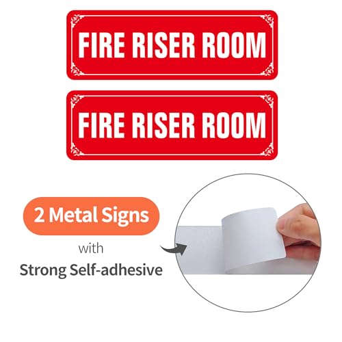 (2 Pack) Fire Riser Room Sign, Self Adhesive Rust Free and Reflective Aluminum Metal Sticker Signs for Wall and Door (9 x 3 inches, Red/White) - color: Red /White