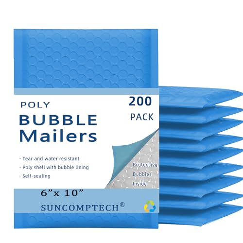25 50 100 200 500 1000 Pieces, 6x10 inch, Self Seal Waterproof Mailing Envelopes, Poly Bubble Mailers Shipping Bags, Bubble Padded Envelopes, Bulk Color #0 (Light Blue, Usable 6 * 9 inch, 200 Pcs) - color: Light Blue, size: Light Blue, 6x9 inch, 200 Piece
