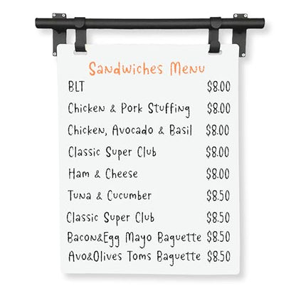 Hanging Menu Contemporary Style Chalkboard Sign, Metal Menu Display 22x28 Magnetic Surface Cafe Bar Sign for Business Price Menu (Black Frame/White Board) - color: Black Frame/White Board