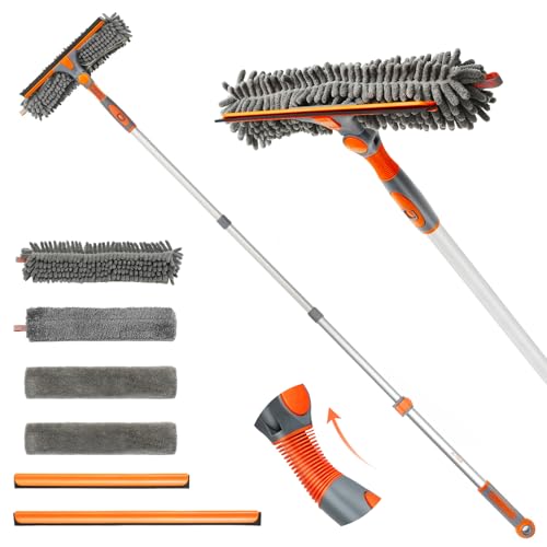 Eazer 2-in-1 Window Cleaner Tool, 64'' Window Squeegee for Home, Window Cleaning Squeegee Kit with Telescopic Pole, Window Washing Kit with Rotatable Bendable Head(Threaded + Telescopic) - EAW01 - size: 64inch