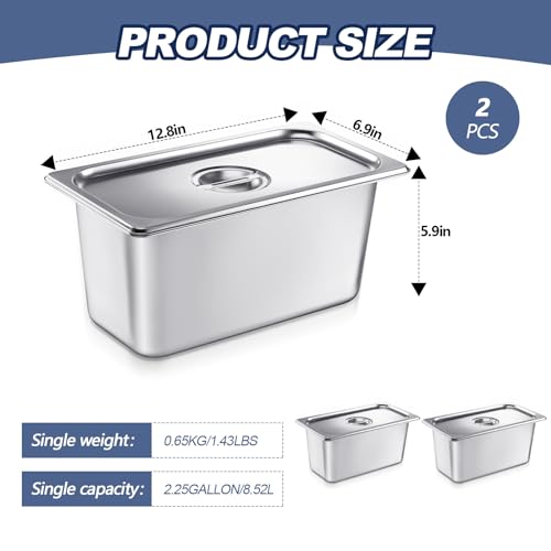 Mifoci 2 Pack Stainless 1/3 Size x 6 Inch Deep Steam Table Pans with Lids - size: 1/3 Size x 6 Inch Deep