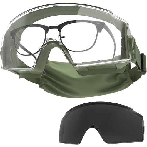 ONETIGRIS OTG Tactical Goggles Over Glasses, Anti-Fog, ANSI Z87.1, 3 Lenses - color: Green