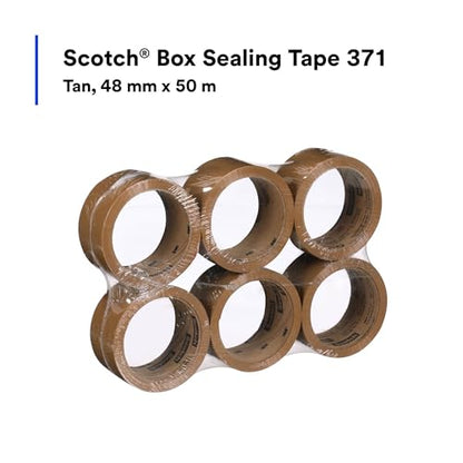 3M Scotch 371 Industrial-Grade Packing Tape, Tan, 48 mm x 50 m, 6 Pack