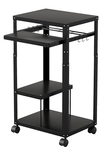 AV Presentation Cart with Keyboard Tray Mobile AV Cart Stand Metal Media Cart with Wheels for Projector Height Adjustable Computer Workstation Presentation Cart for School Classroom Office