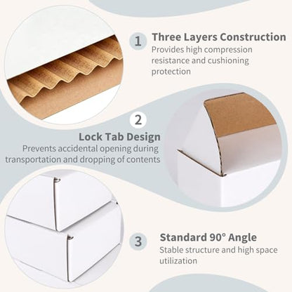 Fishat 4" x 4" x 2" White Corrugated Cardboard Shipping Boxes Set of 25 - size: 4" x 4" x 2"