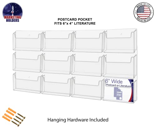 Marketing Holders Post Card Holder Acrylic 12 Slots Hold 6" Printed Media Wall Mount Hanging Hardware Included Use at Community Centers Gift Shops Motels Airports Historical Sites Convenient Clear - size: 20.25 x 22.25 inches