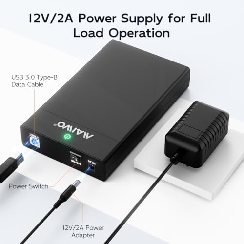 MAIWO External Hard Drive Enclosure for 3.5 2.5 Inch SATA HDD SSD, USB 3.0 to SATA Converter Case Reader with 12V 2A Power Adapter, Tool-Free, Support 24TB HDD & UASP
