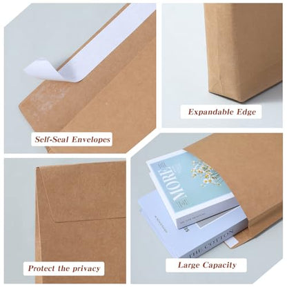 9.4"x13.2" Catalog Envelopes, 25 Pack, Document Envelopes with Self Seal Closure, Heavyweight 28 lb Paper, Self Sealing Envelop for Mailing, Filing and Organizing, Brown Krafts
