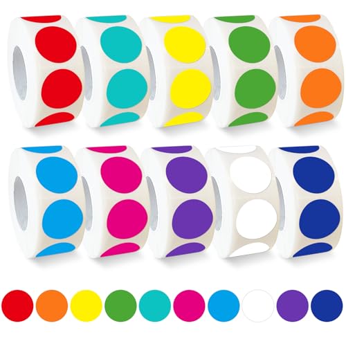 5000 PCS 3/4" Colored Dot Stickers Round Color Coding Labels, 10 Assorted Colors on Coding Label Sticker Rolls, for Office, Classroom Supplies, Home Etc(10 Rolls, 3/4 Inches) - color: 10 Roll/5000pcs, size: 0.75inch