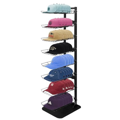 Hat Display 8 Tier, Hat Rack Stand Up to 70 Caps, Metal Hat Stands for Multiple Hats, Commercial Retail Hats Display, Upgrade Black - color: Black