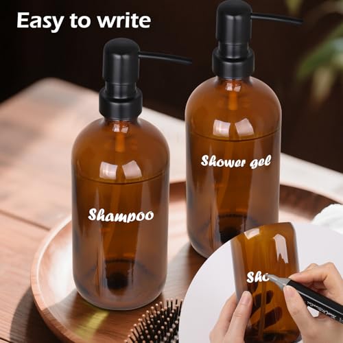 GeeRic 32 Ounce Glass Soap Dispensers, 2 Pack Refillable Amber Glass Bottles with Stainless Steel Pump, Bathroom Kitchen Liquid Dispenser for Hand Soap, Lotion, Shampoo