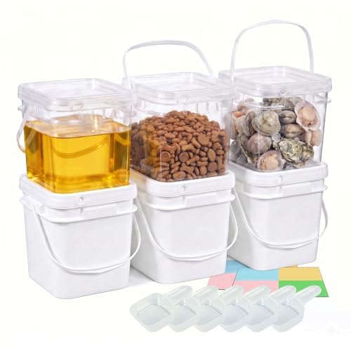 DEMORA 68oz Food Grade Square Plastic Bucket with Lid, Clear Airtight Storage Container, Reusable Pail for Kitchen Food Water Ice Cream Household Use 6Pcs (3 White+3 Transparent) - color: Transparent +White
