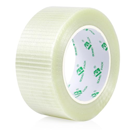 BOMEI PACK Transparent Bi-Directional Filament Strapping Tape 6.7 Mil x 1.88 Inch x 36yds Fiberglass Reinforced Tape for Strapping， Sealing，Binding, 1Pack