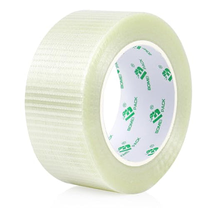 BOMEI PACK Transparent Bi-Directional Filament Strapping Tape 6.7 Mil x 1.88 Inch x 36yds Fiberglass Reinforced Tape for Strapping， Sealing，Binding, 1Pack