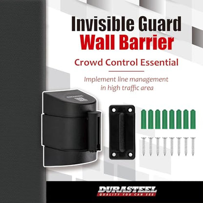 DuraSteel Wall Mount Crowd Control Retractable Belt Barrier - 6.5 Ft Black Retractables Barrier Belt w/ABS Casing Do Not Enter Crowd Control Barriers Line Divider NOT Stanchions with Retractable Belts - color: Black Belt, size: Guardian 2.0 Black Case
