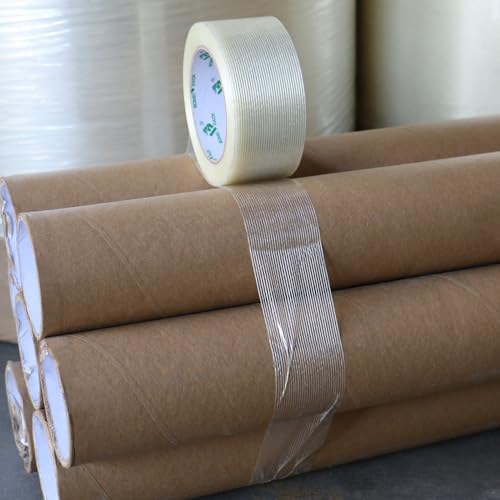 BOMEI PACK Strapping Tape 6 Inch,Mono Filament Tape, 5.5milx45yards Transparent Reinforced Fiberglass Tape,Heavy Duty Moving Boxes Packing Tape Stright Line Sticky Strong Tape - size: 6 inches