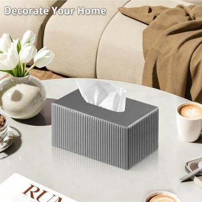 PUSU Extra Large Rectangular PU Leather Tissue Box Cover,Tissues Holder - color: Grey