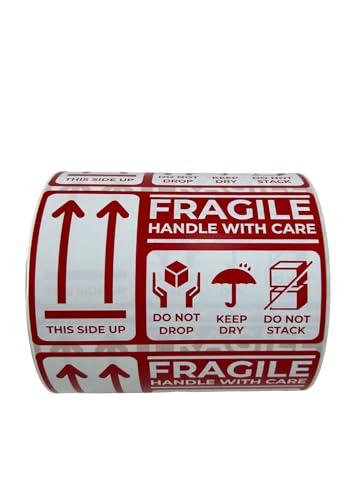 3"x 5" Fragile 500labels/roll. Handle with Care This Side Up Strong Adhesive for Box Shipping and Moving. Multi-Sign Fragile Large Label