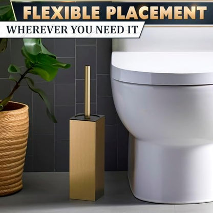 Gold Toilet Brush and Holder Set, Freestanding (Square Shape)