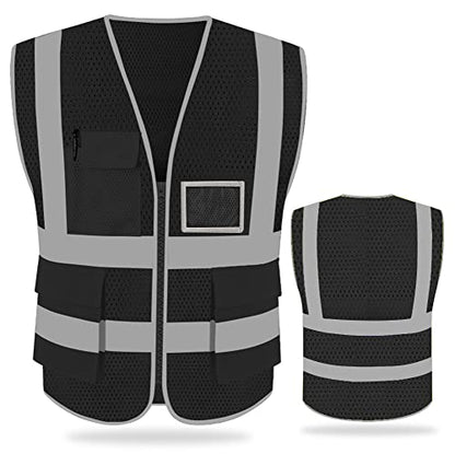 FEimaX High Visibility Safety Vest Mesh Work Vests with Reflective Strips - color: Black, size: Large
