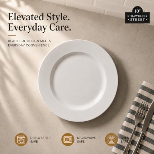 10 Strawberry Street Simply White 10.5" Round Dinner Plate, Set of 6 - size: Dinner Plate, style: Round