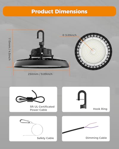 AIKVSXER 180W UFO High Bay Light 32400LM 6000K, 1-10V Dimmable Shop Lights