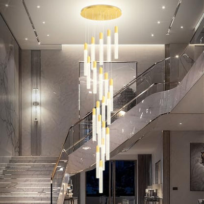 Large 20-Light Gold Crystal Chandelier Modern Dimmable LED Pendant Light Height Adjustable Hanging Fixture for High Ceilings Foyer Staircase Hotel Lobby - color: Gold, size: 20-Light