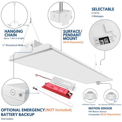 Konlite Pack of 2 ALTA LED High Bay Light - 4FT - 225W/195W/175W - 37,600 Lumens - 5000K/4000K Selectable - 120-277V - 600W Metal Halide Equal - size: 2 PACK - 225W/195W/175W