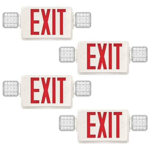 4 Packs ed Red Exit Sign with Emergency Lights, LED Emergency Exit Light with Battery Backup, UL Listed, AC 120/277V, Commercial Emergency Exit Lights Combo for Business/Home. - size: 4 PACK-N