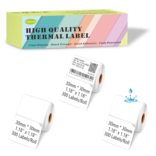 30mm x 30mm Thermal Labels Compatible for Supvan T50M Pro, Phomemo M110, Label Maker Tape Refill, Weatherproof & Tear-Resistant Thermal Stickers (900Pcs) - size: 30mm x 30mm, 1.18''x1.18''