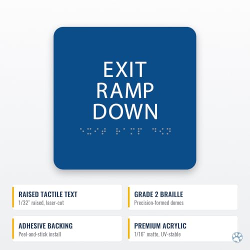 Alpha Dog Exit Ramp Down Sign, 6x6 ADA Braille Sign, Blue - color: Blue, size: Exit Ramp Down