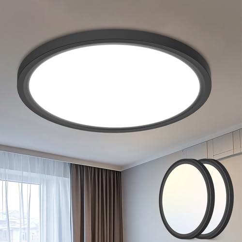 libtit 2-Pack 16" Black LED Ceiling Lights, 36W 3600lm, 3 Color Temps 3000K/4000K/6500K, Large Flush Mount Fixture for Kitchen, Hallway, Bedroom, Living Room, 120V ETL Listed - color: Black, size: 16in-2Pack