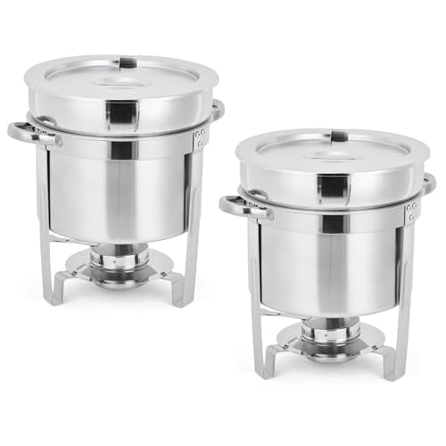 2 Pack Soup Chafing Dishes for Buffet 7QT Stainless Steel Soup Warmer Set with Lids & Fuel Holders,Round Food Warmer Pot for Catering Supplies Party - size: 7QT 2Pcs