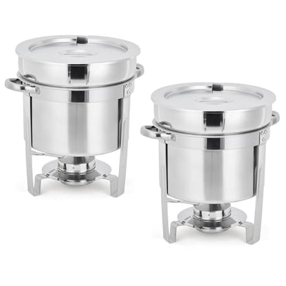 2 Pack Soup Chafing Dishes for Buffet 7QT Stainless Steel Soup Warmer Set with Lids & Fuel Holders,Round Food Warmer Pot for Catering Supplies Party - size: 7QT 2Pcs